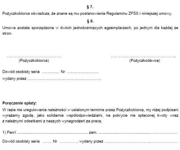 Wzór umowy pożyczki pracowniczej